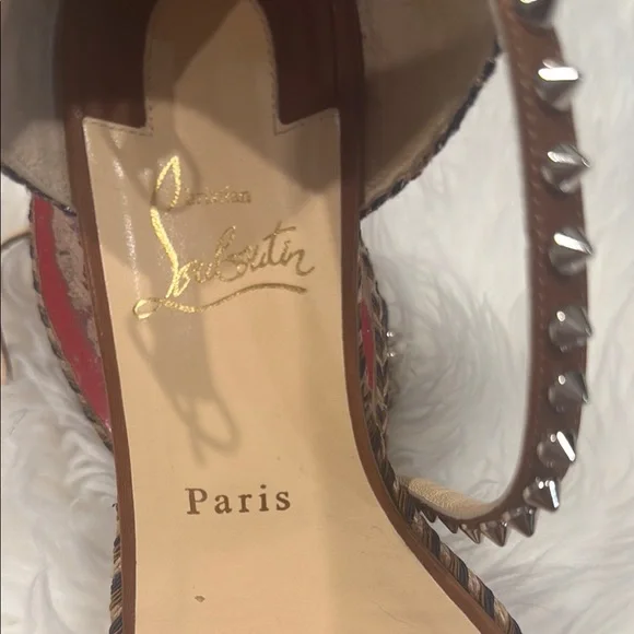 Christian Louboutin Black and Brown Studded Sandals - Picture 4 of 5